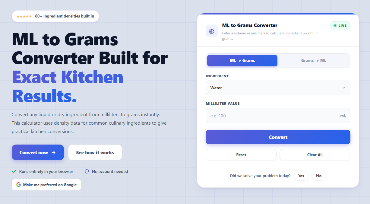 ML to Grams Converter website