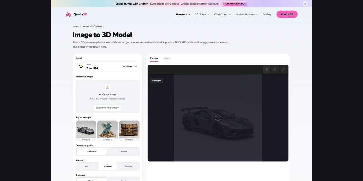 Quady3D AI website