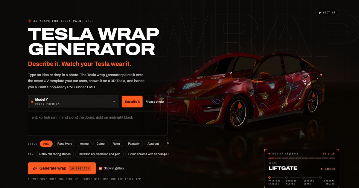 Tesla Wrap Generator website